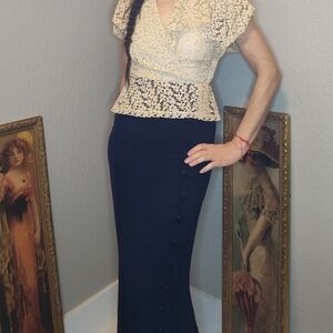 1930s Elegant Navy Blue Dress By Gothe New York